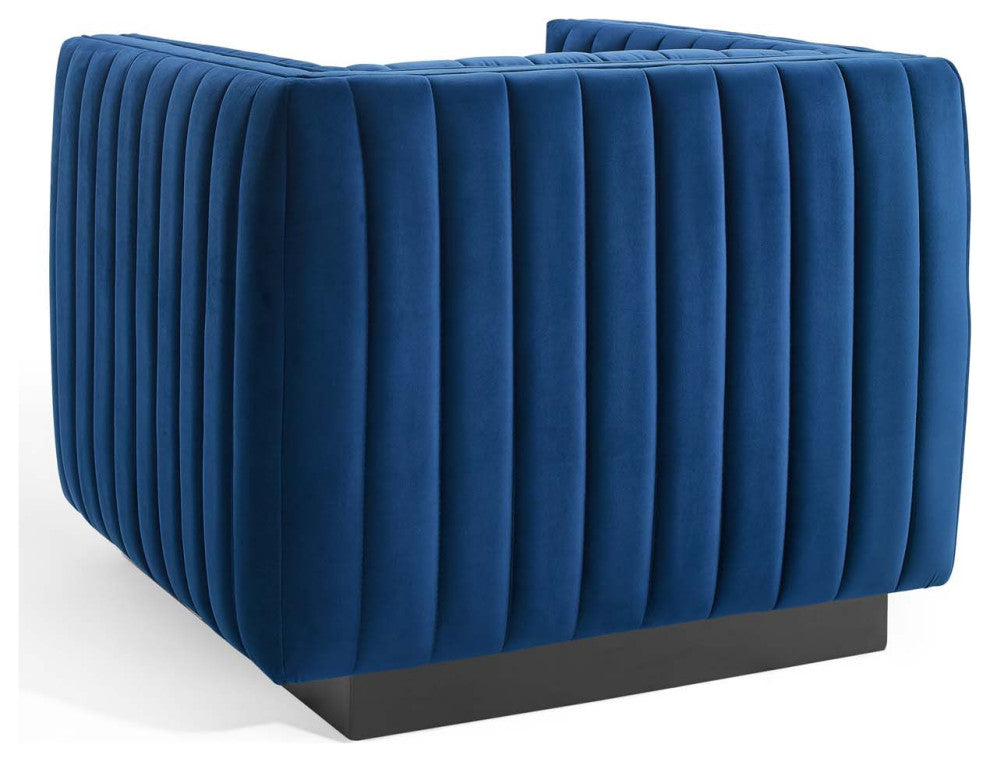 Tufted Armchair Accent Chair, Velvet, Blue Navy, Modern, Lounge Hospitality