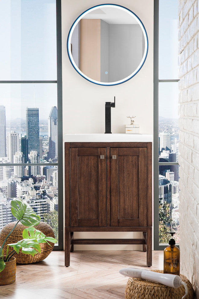 Addison 24" Vanity, Acacia, White Glossy Resin Countertop