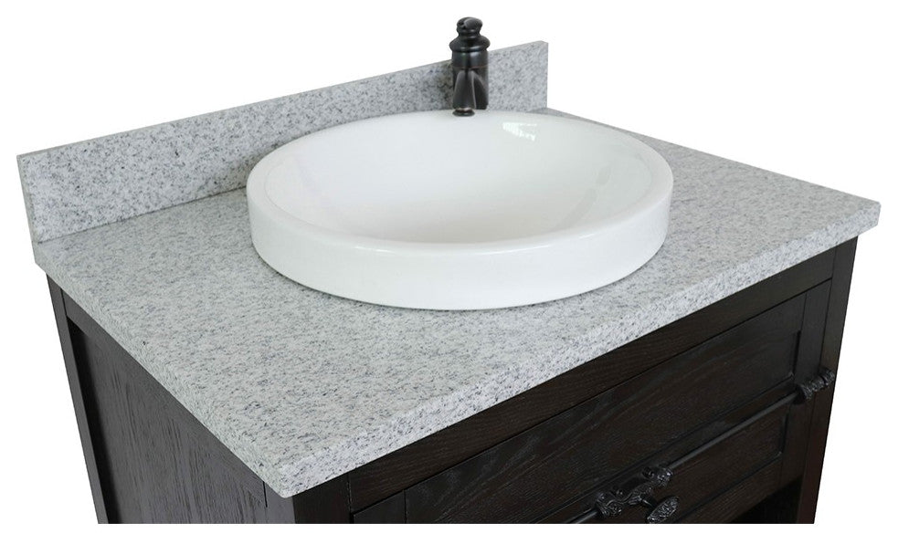 30" Single Vanity, Brown Ash, Gray Granite Top, Round Sink