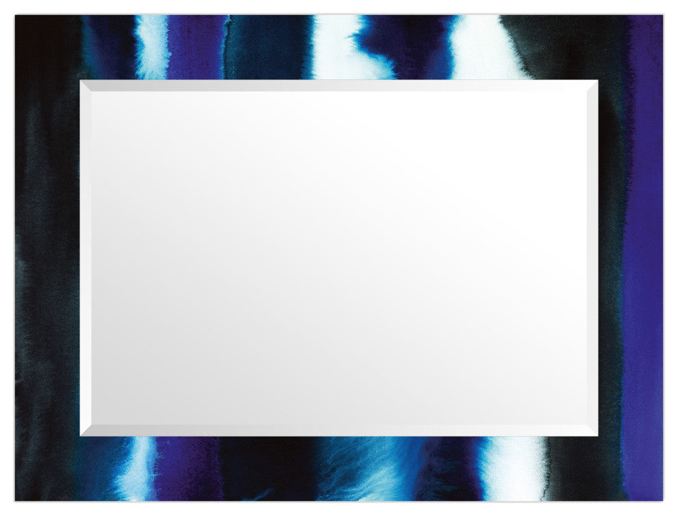 "Run Off" Beveled Mirror on Printed Abstarct Tempered Art Glass, 40x30"