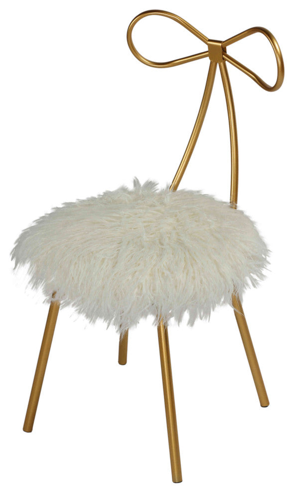 Cortesi Home Tilly Accent Chair with Bow Detail, White Faux Fur