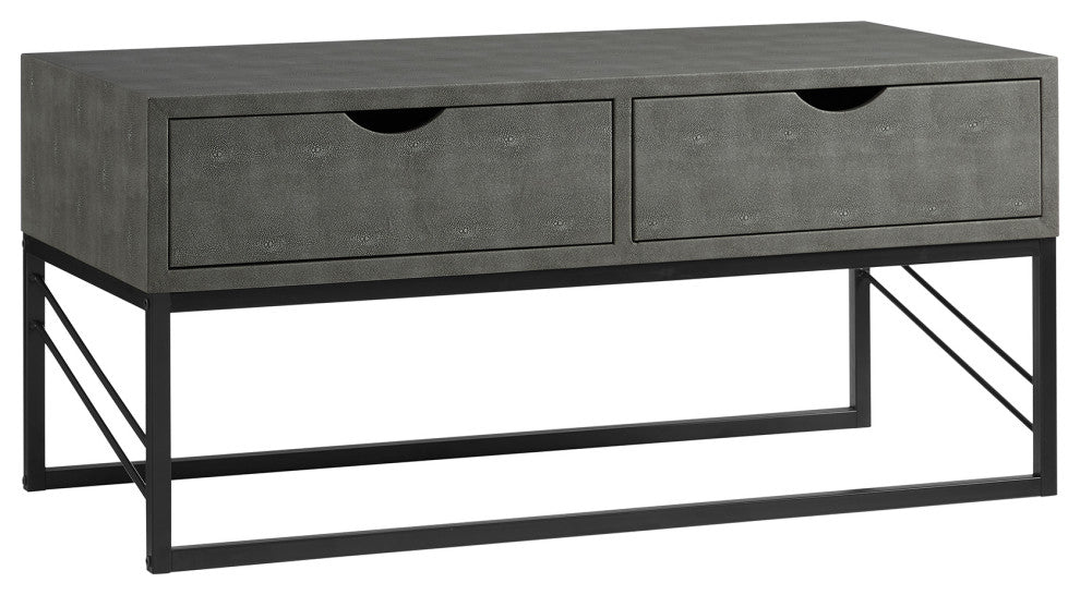 Modern 2-Drawer Faux Shagreen Coffee Table - Grey