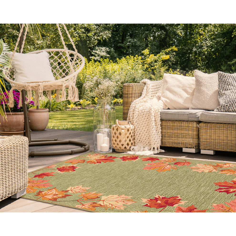 Ravella Falling Leaves Border Indoor/Outdoor Rug Moss 3'6"x5'6"