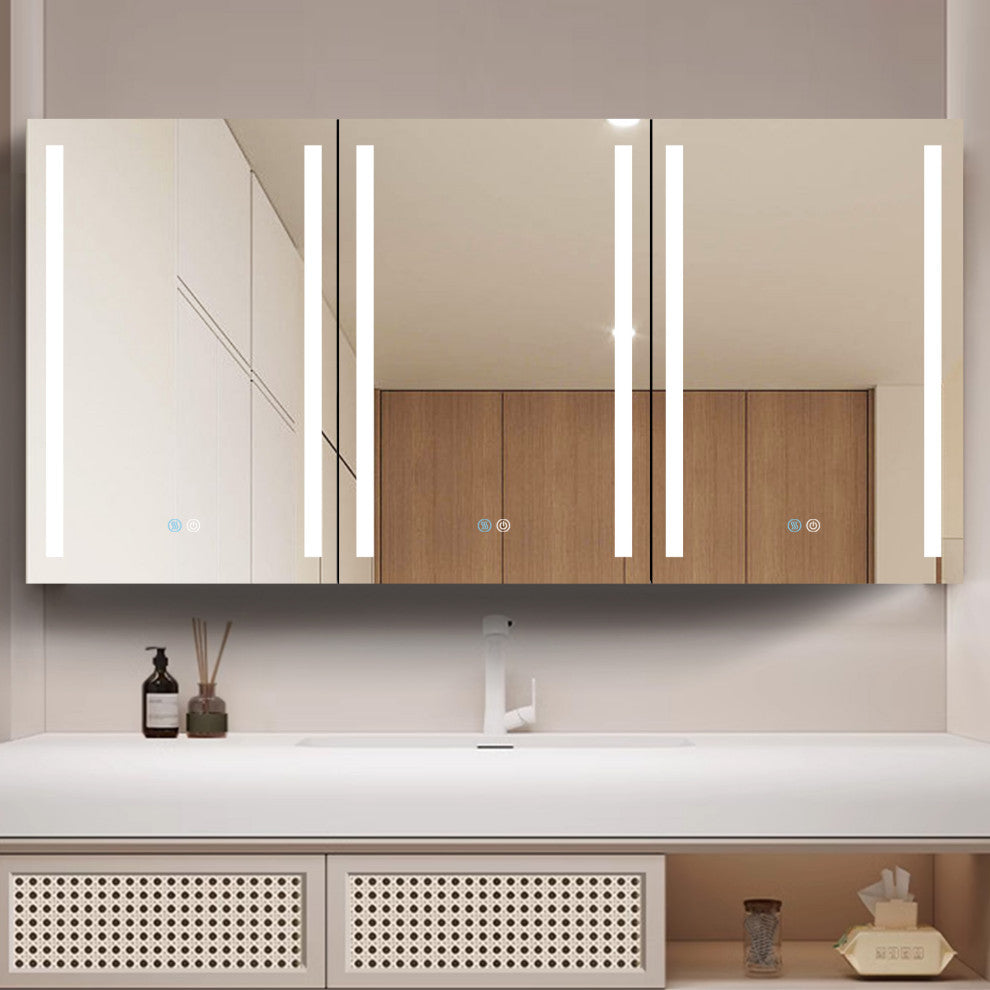 60" Aluminum Surface Mount Medicine Cabinet with Three Doors and Mirror