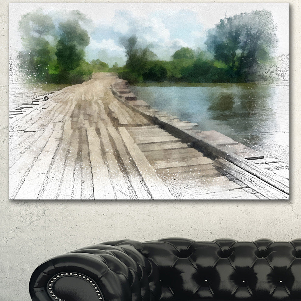 Bridge over Waterfall in Forest, Large Landscape Canvas Art, 40"x30"