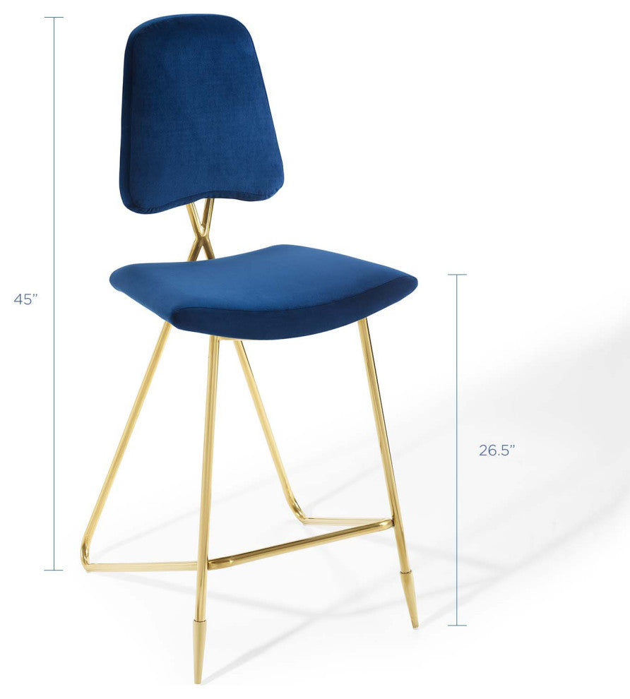 Ponder Bar Stool Performance Velvet Set of 2, Navy
