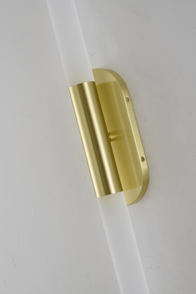 2-Light Satin Brass Wall Sconce With Frosted Acrylic Rod Shades