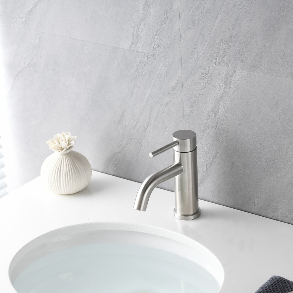 Single Hole Stainless Steel Bathroom Sink Faucet, Brushed Nickel