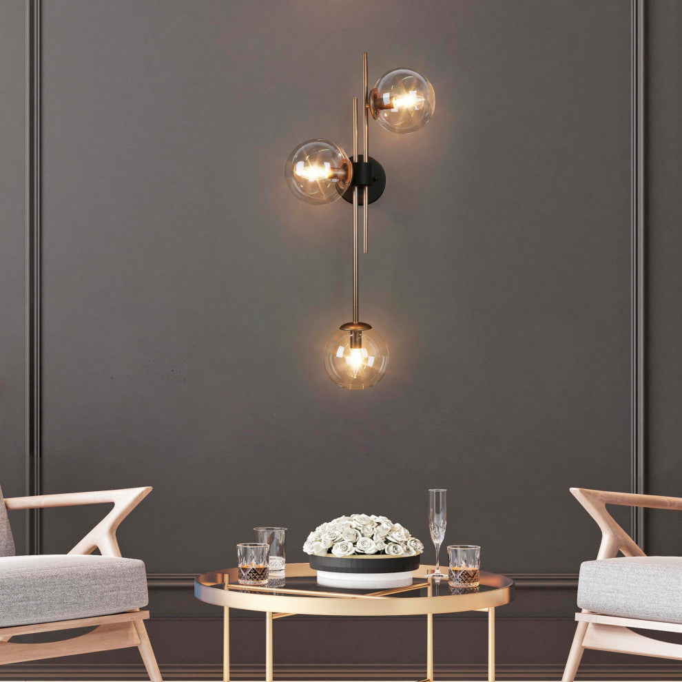 LNC 3-Light Up/Down Modern Gold Globe Wall Sconces, Black