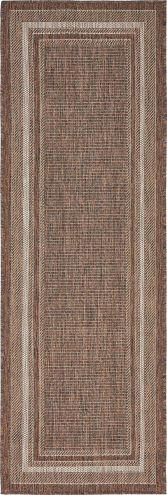 Unique Loom Brown Soft Border Outdoor 2' 0 x 6' 0 Runner Rug