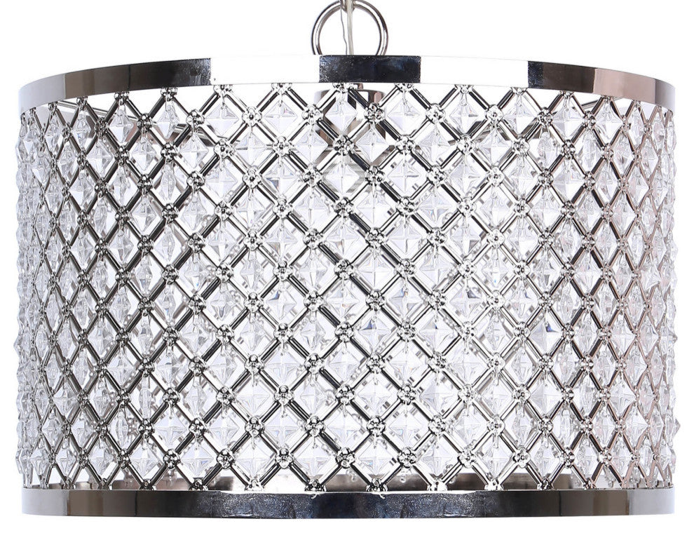 1-Light Polished Nickel Pendant Lamp With Crystalline Metal Shade