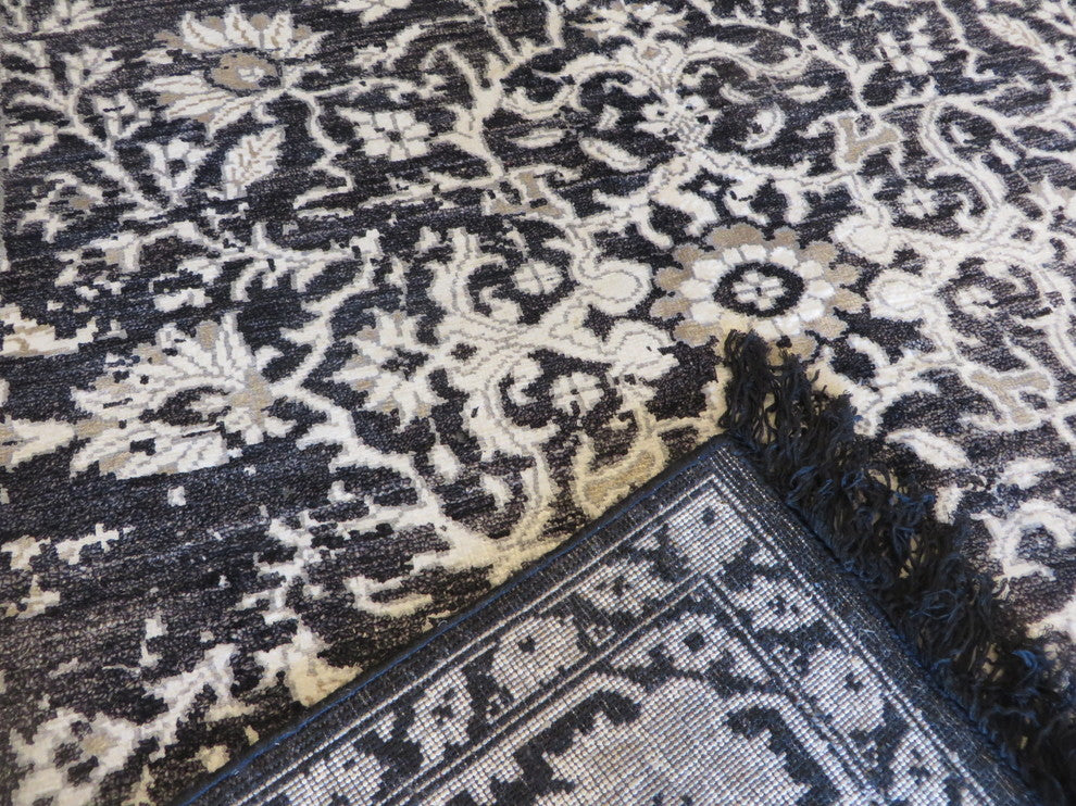 5'x7 Hand Knotted Black Broken Design Tone On Tone Oriental Rug