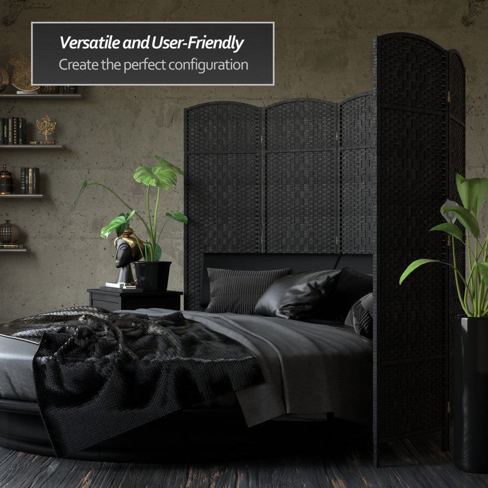 6'' Tall Diamond Weave Fiber Room Divider, Black, 3 Panel