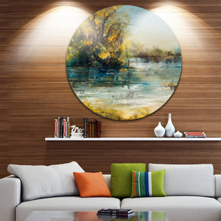 Trees By The Lake, Landscape Round Wall Art, 36"