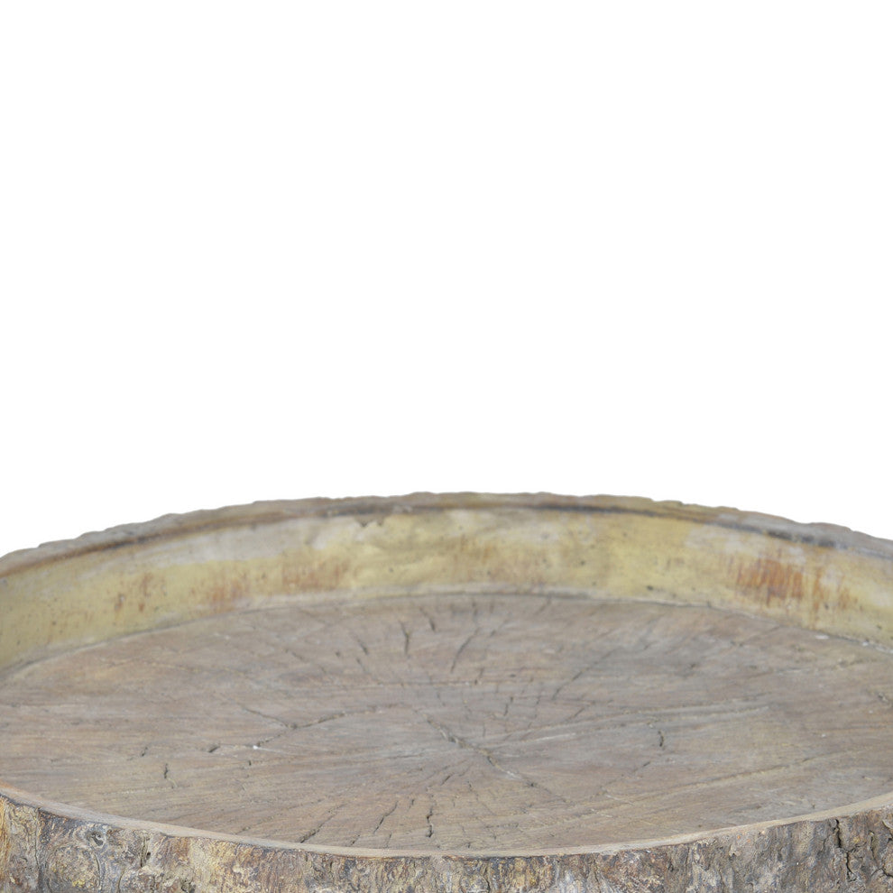Benzara BM200902 Round Shape Cemented Log Plate With Distressed Details, Gray