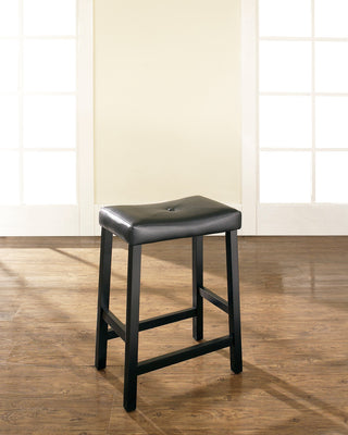 Upholstered Saddle Seat Barstool, Black, 24" Seat Height, Set of 2