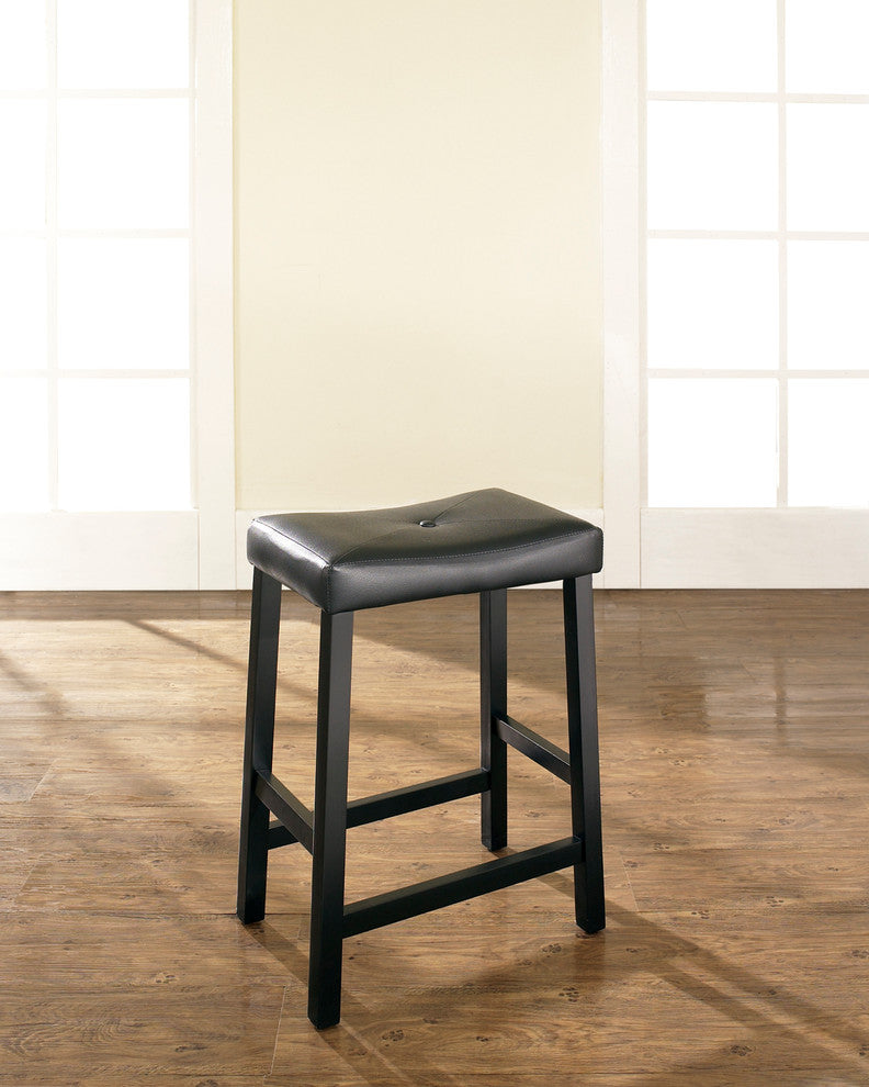 Upholstered Saddle Seat Barstool, Black, 24" Seat Height, Set of 2