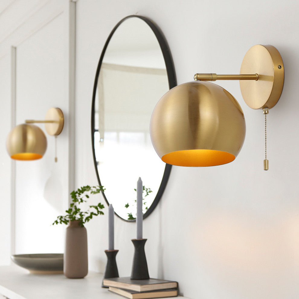 Tierra 7" 1-Light Modern Iron Sconce with Pull-Chain Switch, Set of 2, Gold
