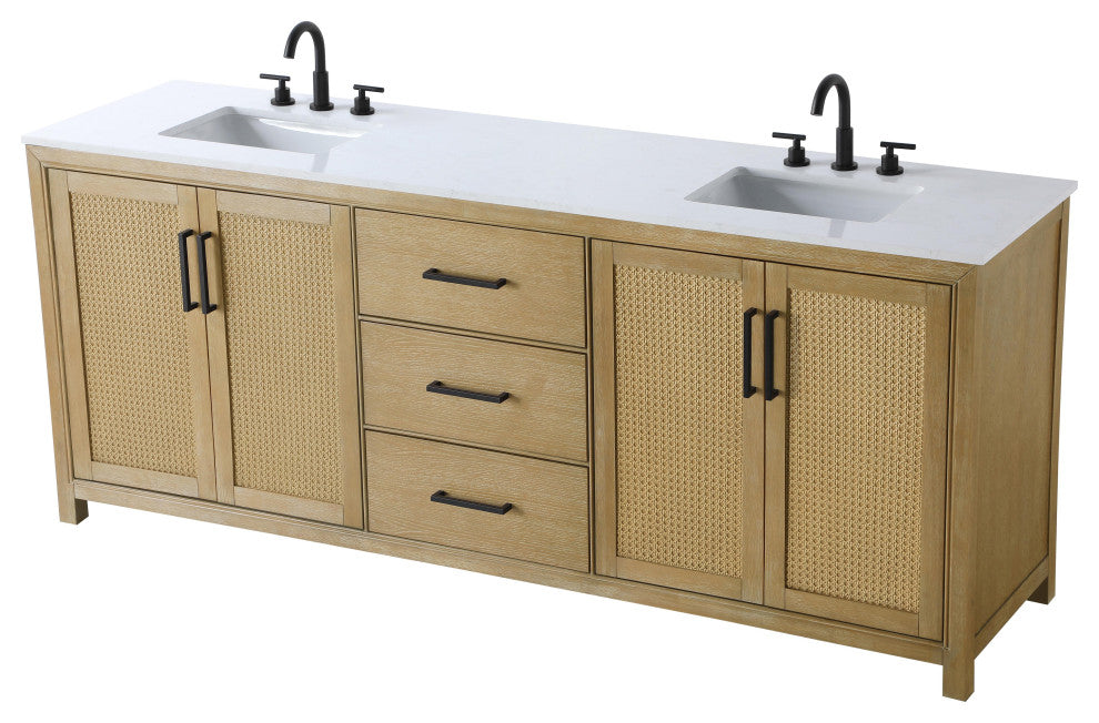 Home Living 84" Double Bathroom Vanity, Linen Oak