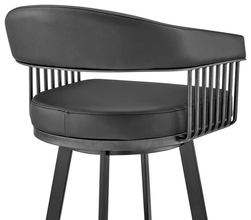 30" Mod Black Faux Leather Black Finish Swivel Bar Stool