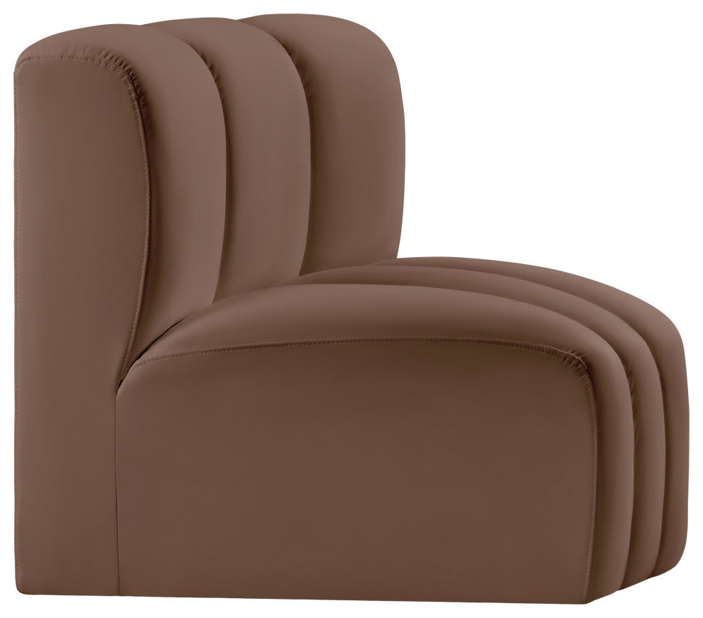 Arc Upholstered Modular Component, Brown, 1-Piece: Curved Corner, Vegan Leather