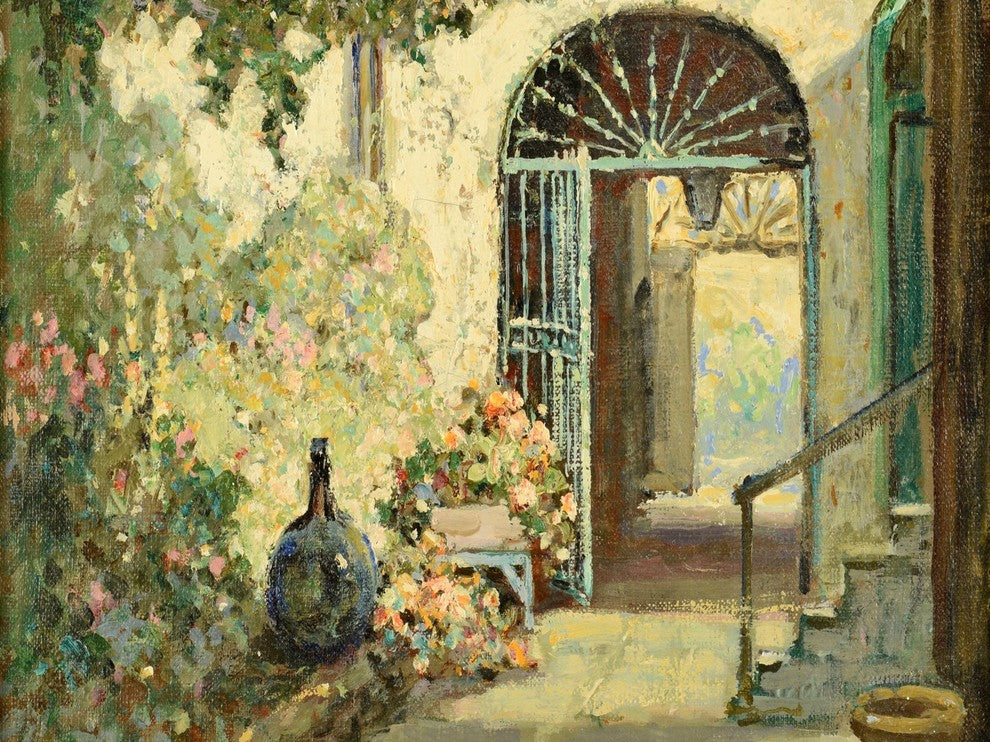 Tile Mural New Orleans Courtyard By Abbott Fuller Graves, 6"x8", Glossy