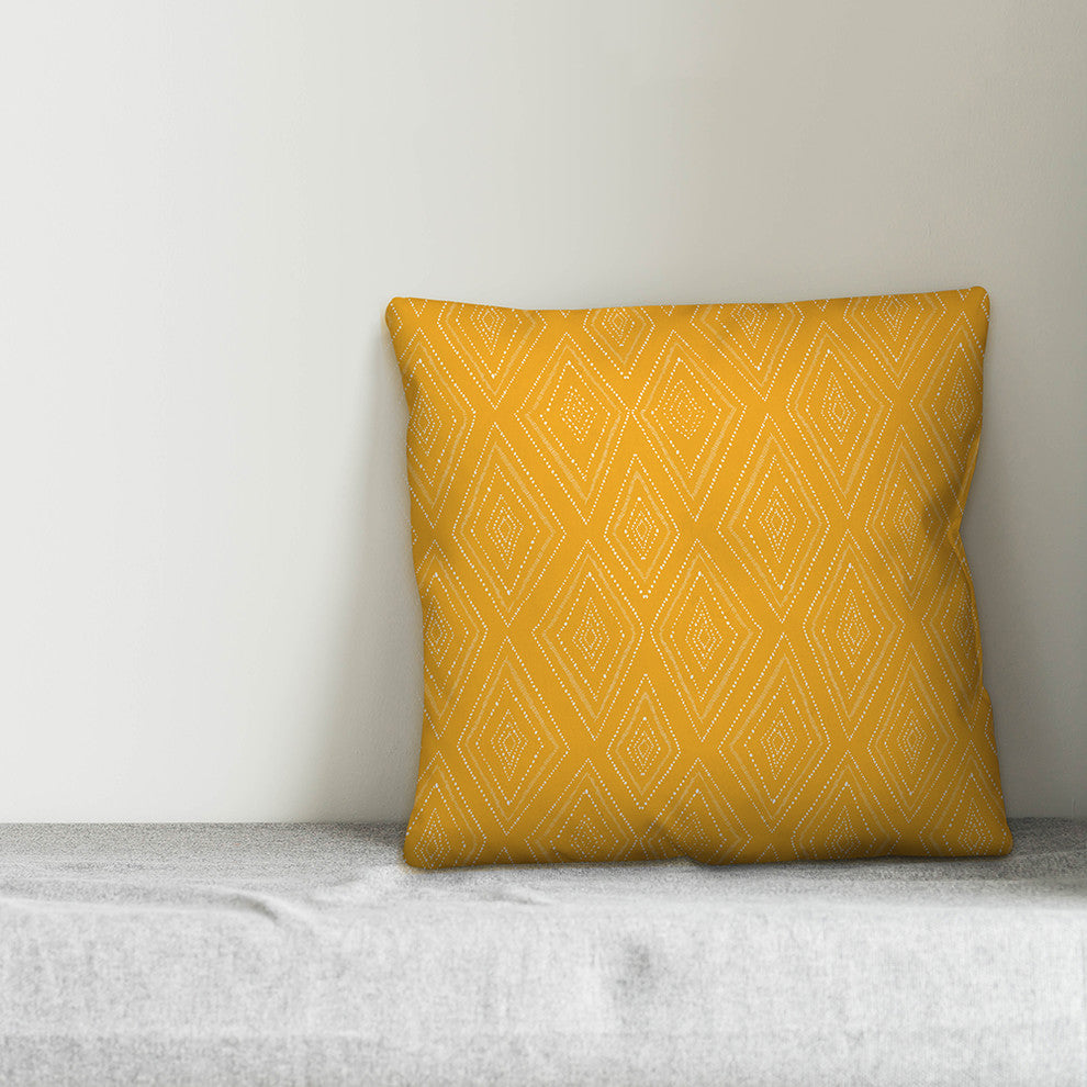 Yellow Tribal Diamond 16x16 Throw Pillow