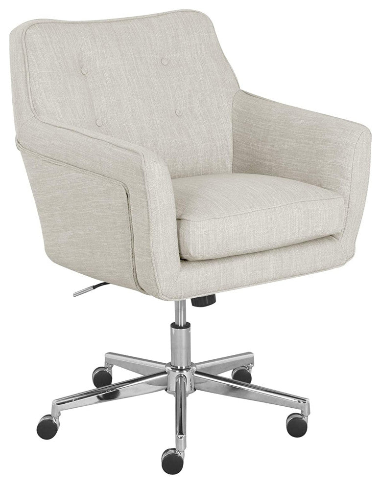 Contemporary Office Chair, Chrome Base and Foam Upholstered Seat, Ivory