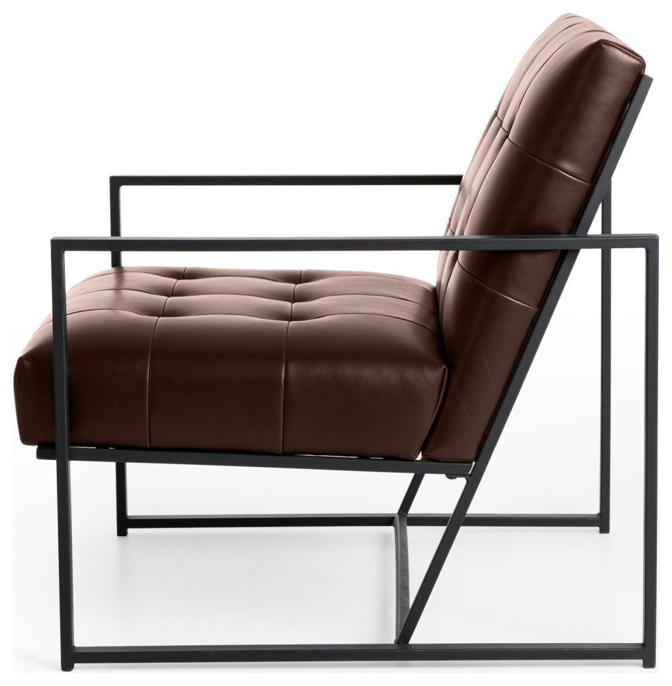 Modern Leatherette Accent Armchair With Black Metal Frame, Set of 2, Brown