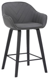 30" Gray Faux Leather Bar Stool With Wooden Frame