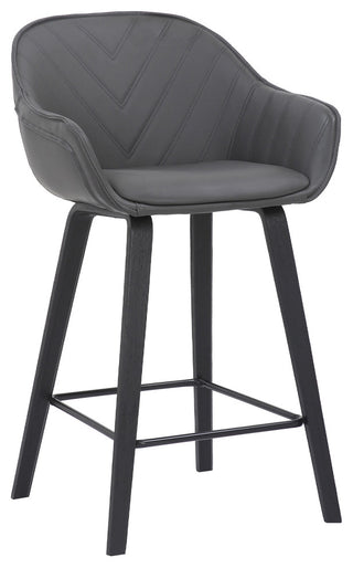 30" Gray Faux Leather Bar Stool With Wooden Frame
