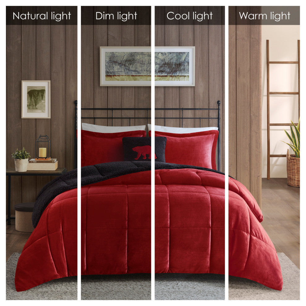 Woolrich Alton Plush to Sherpa Winter Comforter Set, Red, King