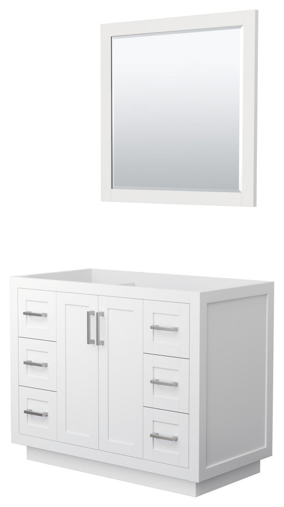 42" Single Bathroom Vanity, White, No Countertop, Nickel Trim, 34" Mirror