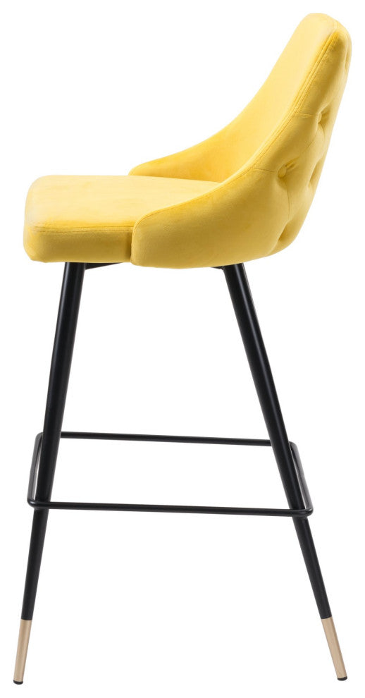 Bar Stool Chair Barstool, Steel Metal, Fabric, Yellow, Black, Gold, Cafe Bistro