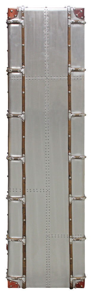 Pilot Tall Cabinet in Silver Aluminum Cladding and Leather Accents