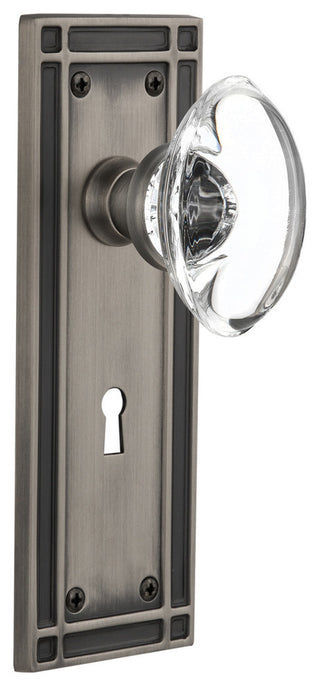 Mission Plate With Oval Clear Crystal Knob, Antique Pewter