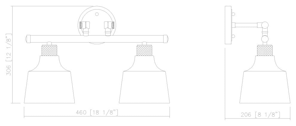 Light Vanity Light, Black, Antique Brass, 2 Light