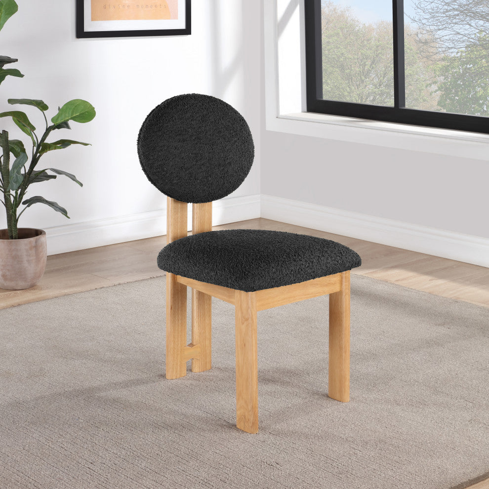 Napa Boucle Fabric Dining Chair, Set of 2, Black, Natural Finish
