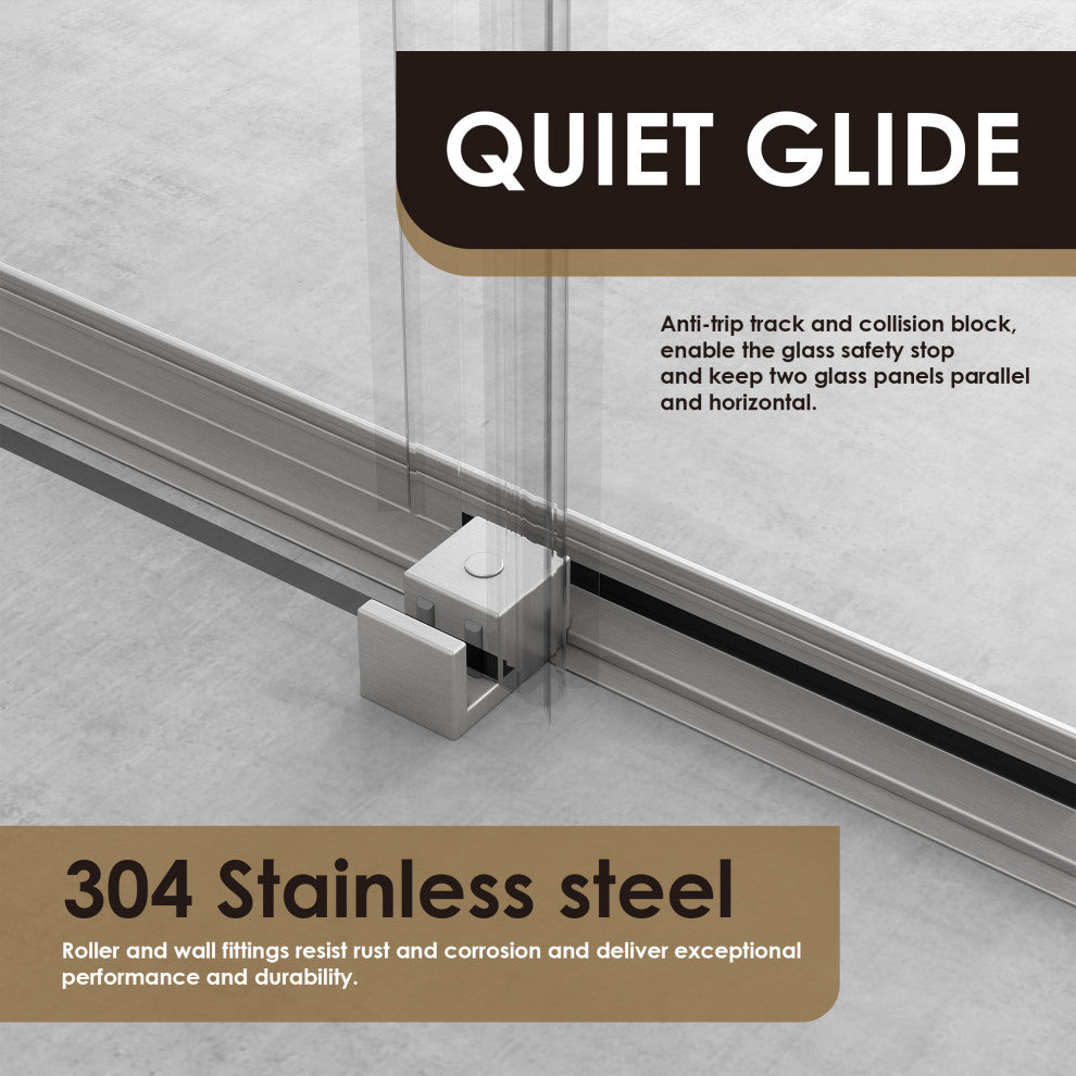 Marcelo By Pass Frameless Shower Door, Clear Glass, Brushed Nickel, 64"wx76"h