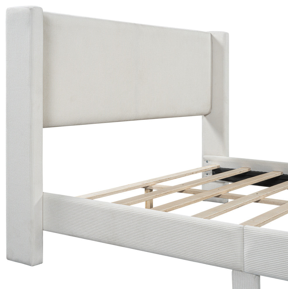Gewnee Queen Size Corduroy Platform Bed with Metal Legs