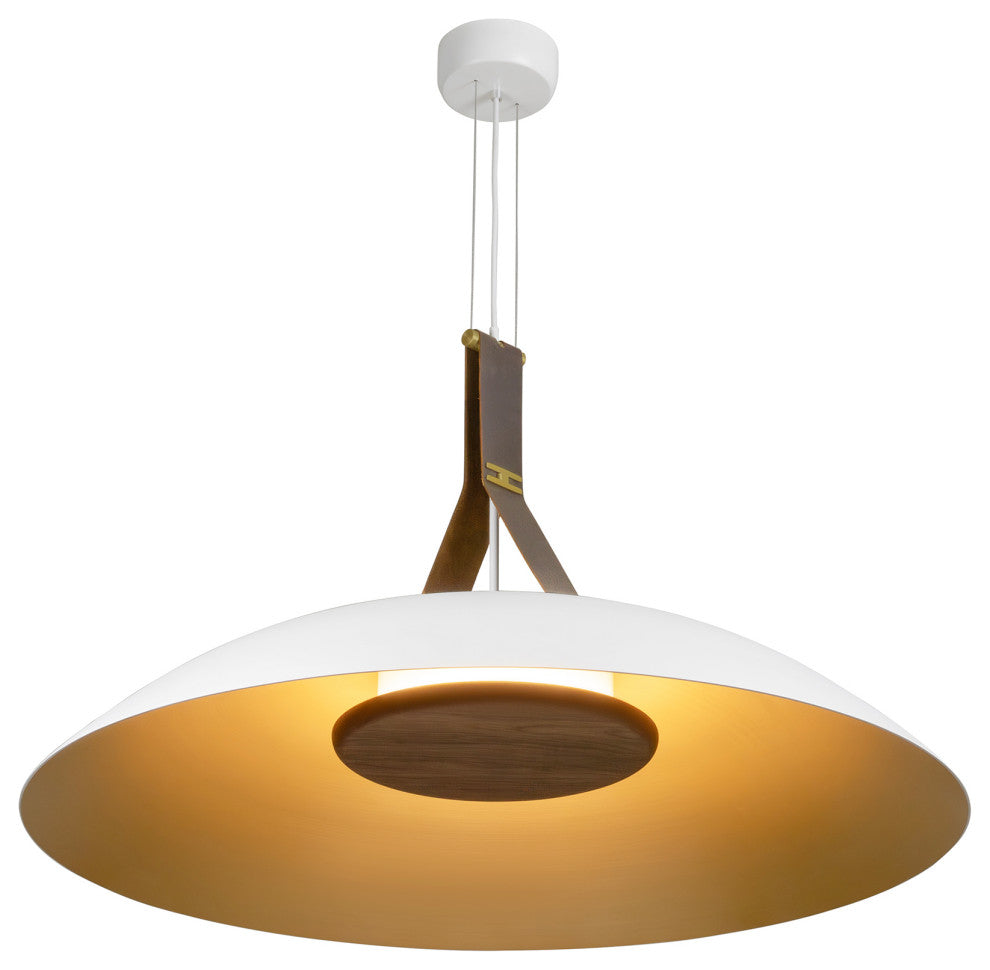 Volo 36 Pendant, Cava, White Shade Exterior, Walnut Disc, 2700k