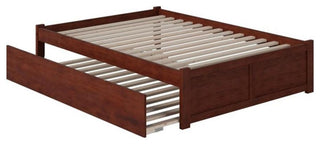Bowery Hill Solid Wood Platform Full Panel Bed with Trundle in Walnut