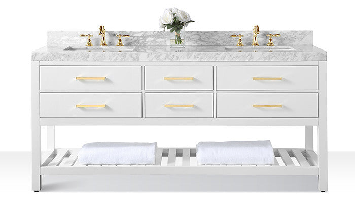 Elizabeth 72 in. Bath Vanity Set in White with Gold Hardware