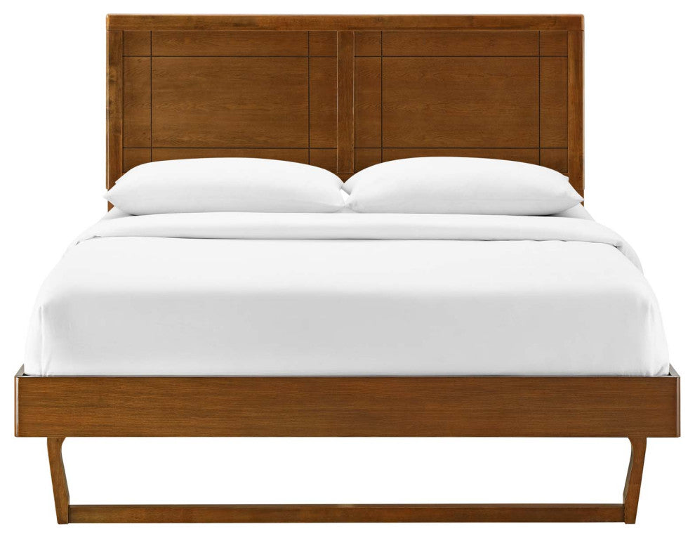 Platform Bed Frame, King Size, Wood, Brown Walnut, Modern Mid-Century, Bedroom