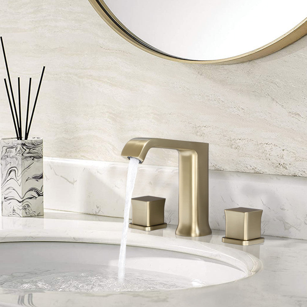 8" Widespread Bathroom Faucet with Pop-up Drain Assembly, Brushed Gold