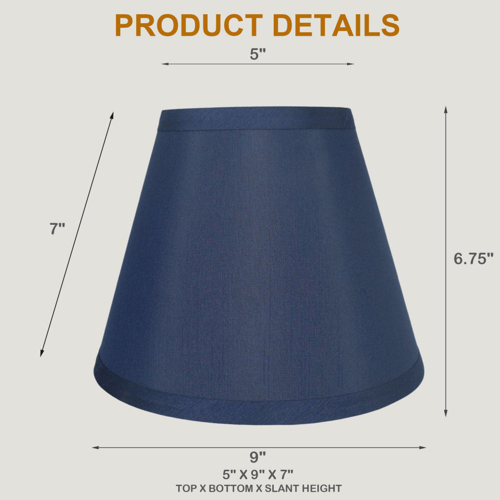 Hardback Faux Silk Coolie Lamp Shade, 5x9x7", Cream, Navy Blue Silk, Set of 2