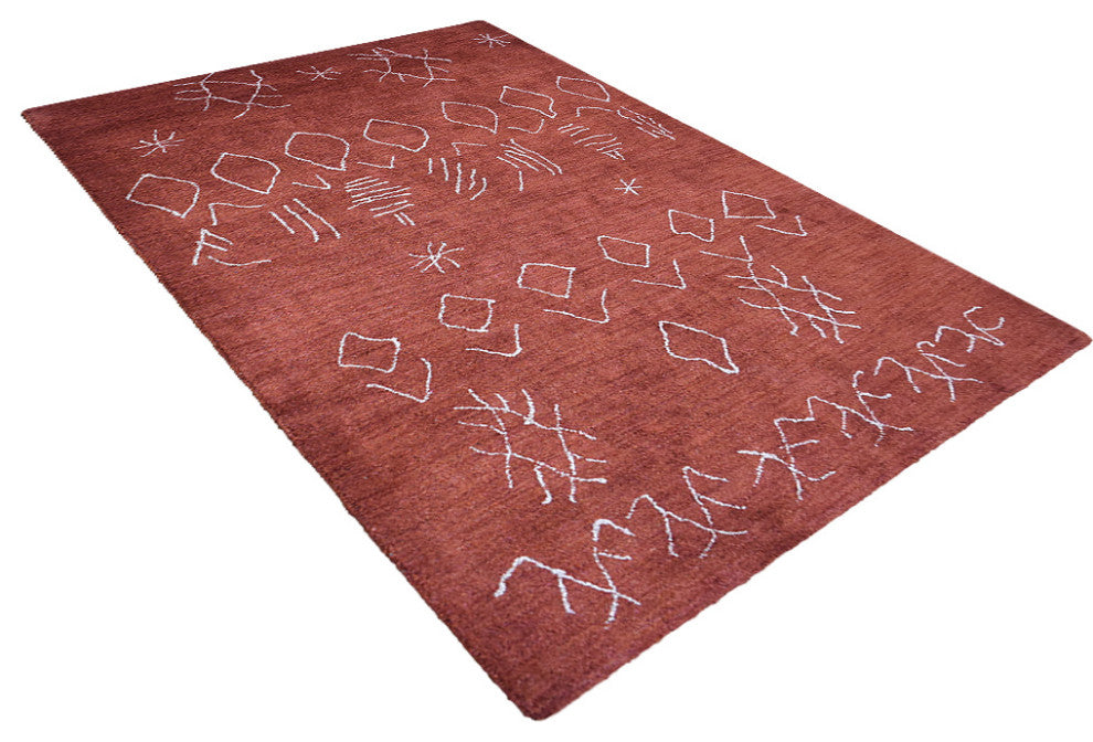 HAND KNOTTED LOOM SILK ECO-FRIENDLY RUG-5'x8',Rectangle,Red White,Contempor