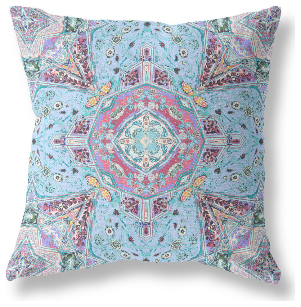 20" Blue Magenta Boho Chic Floral Suede Throw Pillow