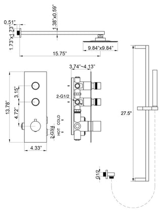 Thermostatic Rain Shower System with Hand Shower-Includes Rough-in Valve, Matte Black