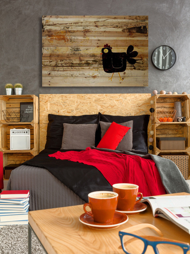 "Chicken Eye" Painting Print on Natural Pine Wood, 36"x24"